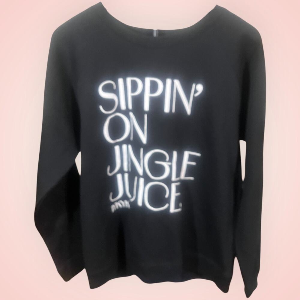 Wallflower Sippin' on Jingle Juice Black and White Sweatshirt Size Medium NWT